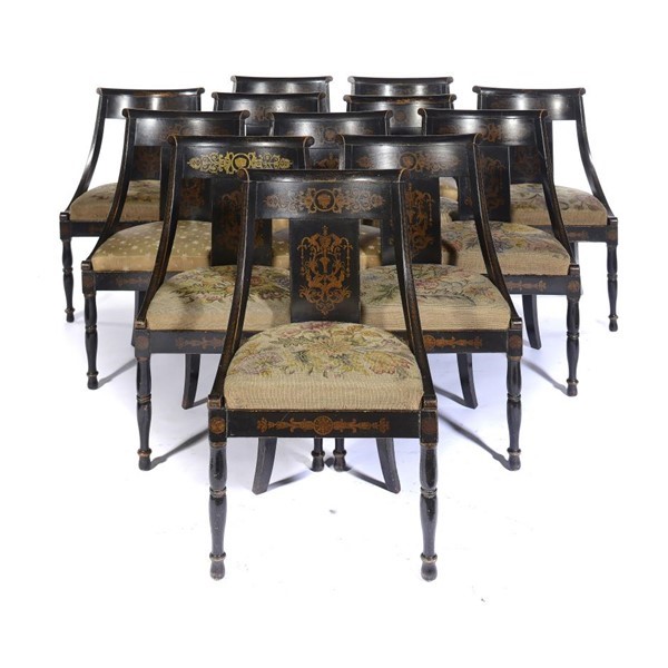 REGENCY BLACK AND GILT JAPANNED CHAIRS Image